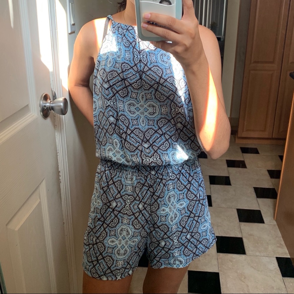 Wet Seal Blue/Black Printed Romper